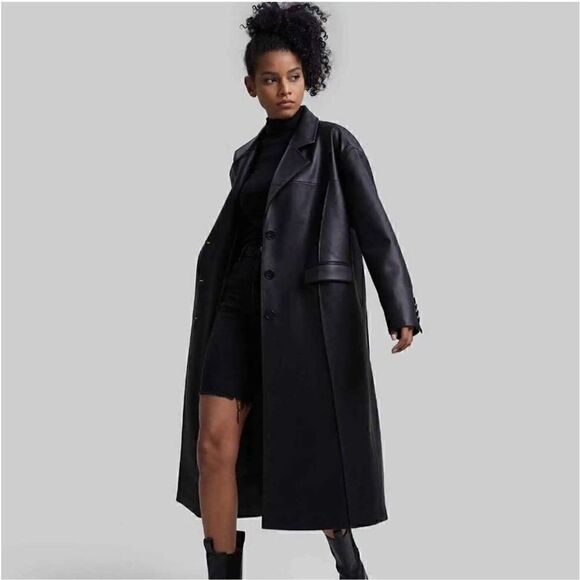 DEPT. ANONYM Women’s Forest Evergreen Vegan Leather Pinch Pleat Trench Coat - Picture 16 of 16